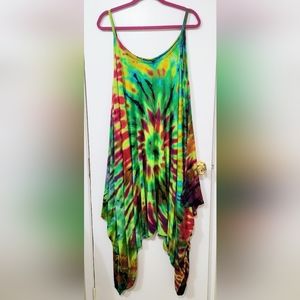 Tye Dye Genie Harem Romper Jumpsuit sizeS Bright Green Tye Dye Spaghetti Straps